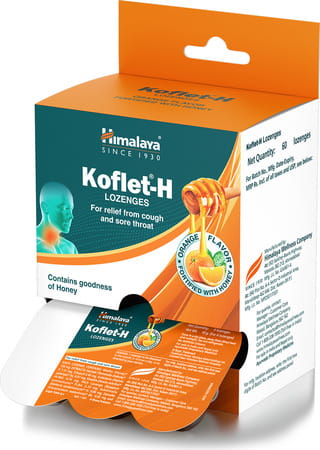 Himalaya Koflet H Orange Flavour Relief From Cough & Sore Throat (6 Lozenges Of 10 Strip) Box Of 60
