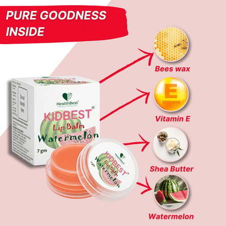 Healthbest Kidbest Lip Balm For Kids|Extra Nourishing|Dry & Damaged Lips|Watermelon Flavor|7gm