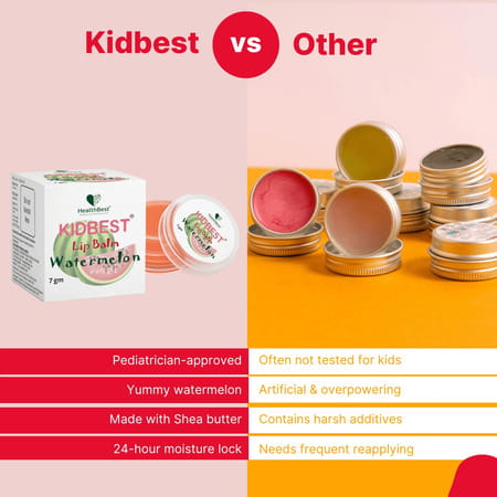 Healthbest Kidbest Lip Balm For Kids|Extra Nourishing|Dry & Damaged Lips|Watermelon Flavor|7gm
