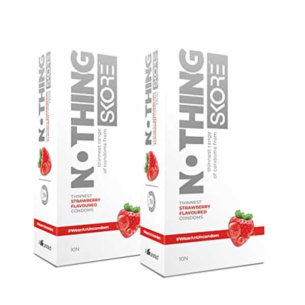 Skore Nothing Thinnest Pleasure Condoms |Flavored Strawberry |With Disposal Pouches| 2X10 Pcs