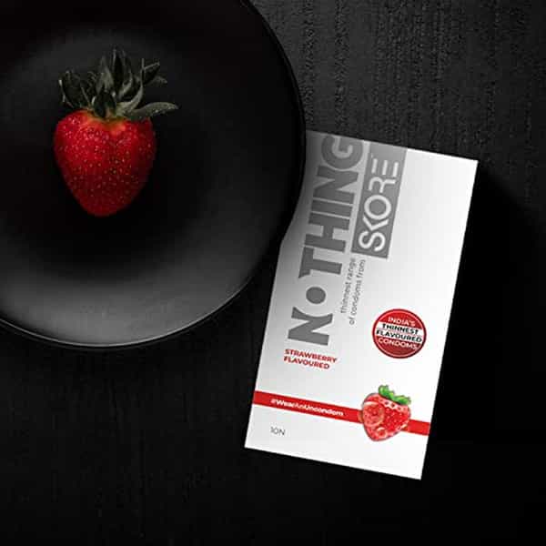 Skore Nothing Thinnest Pleasure Condoms |Flavored Strawberry |With Disposal Pouches| 2X10 Pcs