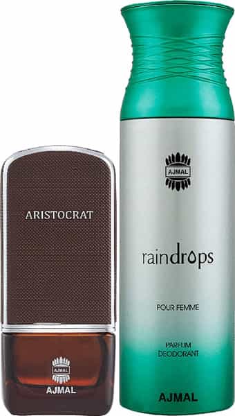 Ajmal Aristocrat Edp Woody Perfume 75Ml For Men And Raindrops Femme Deodorant Chypre 200Ml For Women