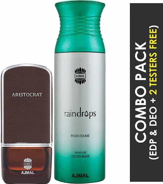 Ajmal Aristocrat Edp Woody Perfume 75Ml For Men And Raindrops Femme Deodorant Chypre 200Ml For Women