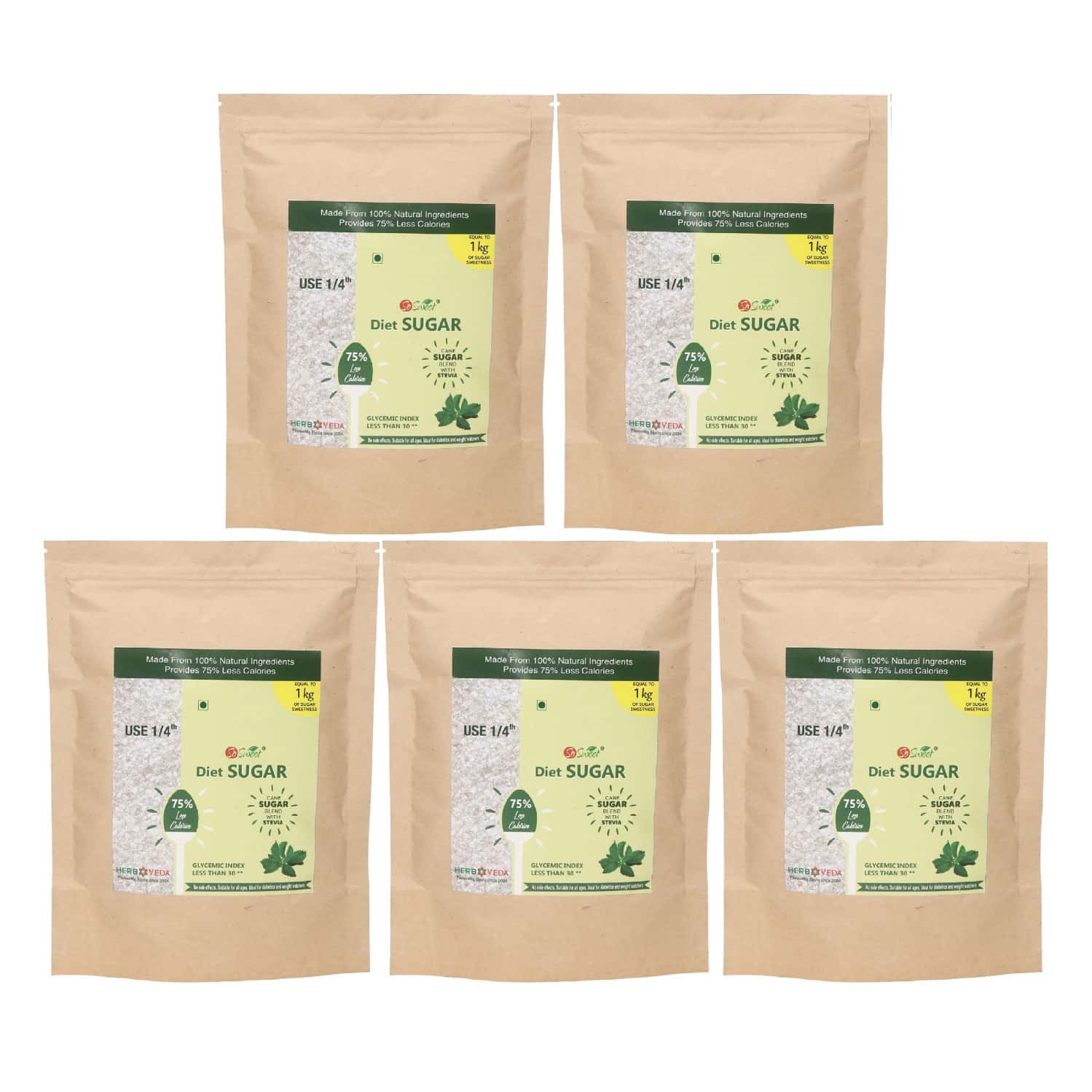 So Sweet 75% Less Calories Diet Sugar Pouch | 250gm - Low Calorie (Pack Of 5)