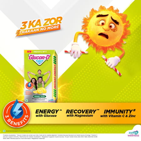 Glucon-D Nimbu Pani With 3 Benefits Of Energy | Recovery | And Immunity | 1 Kg Box (Free 250 G)