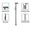 Besafe Forever Walking Stick For Patients | Unisex | Foldable | Aluminum | Black