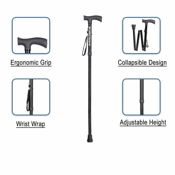Besafe Forever Walking Stick For Patients | Unisex | Foldable | Aluminum | Black