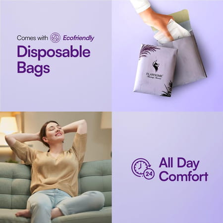 Flawsome Sensitive Sanitary Pads With Paper Disposal Pouches | No Chemicals | Size L - 10n