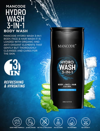 Mancode Hydro Wash 3 In 1 ( Body+Face+Hair ) | 450ml