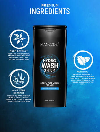Mancode Hydro Wash 3 In 1 ( Body+Face+Hair ) | 450ml