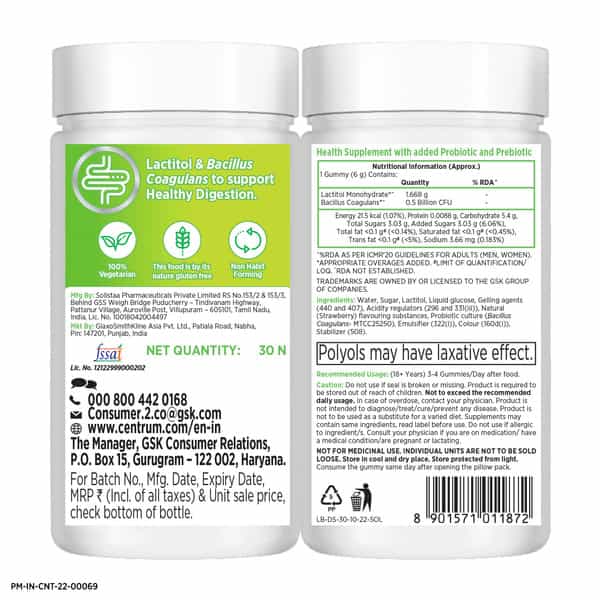 Centrum Digestive Balance Gummies | 30S 100% Veg Multivitamin