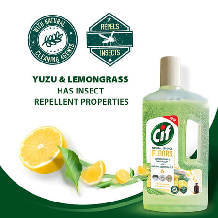 Cif Natural Essence Floor Cleaner For Tough Stains Yuzu Lemon & Lemongrass Scent 997ml