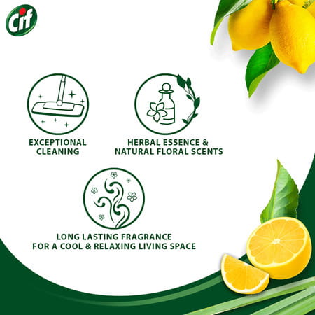 Cif Natural Essence Floor Cleaner For Tough Stains Yuzu Lemon & Lemongrass Scent 997ml