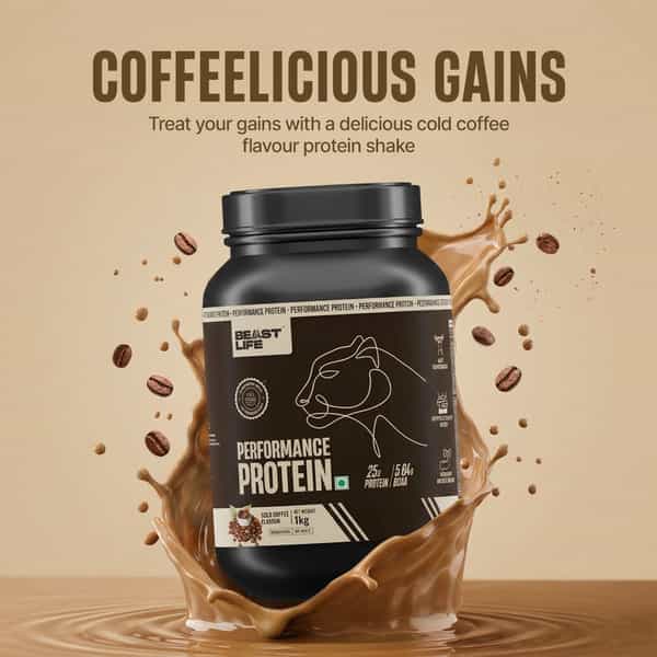 Beastlife Performance Yeast Protein Powder | 25G Protein | Cold Coffee Flavour | Easy Digest | 1Kg