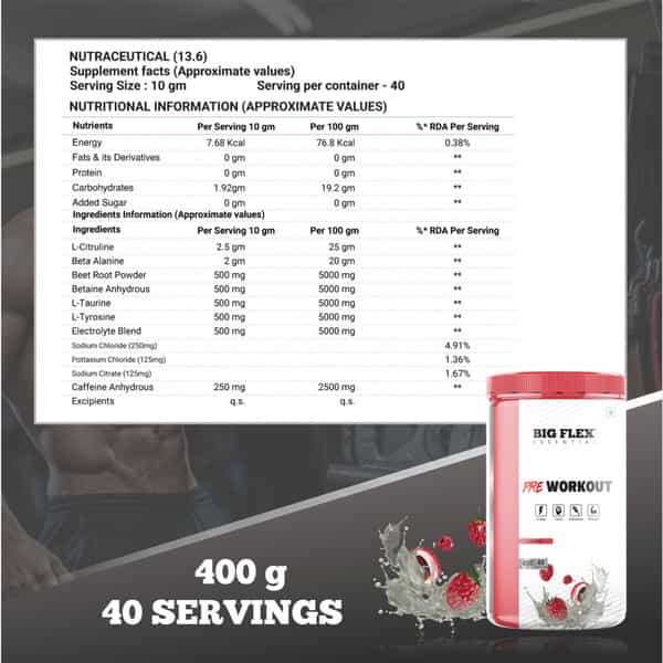 Bigflex Essential Pre - Workout (Lychee) (400Gm) - Jar