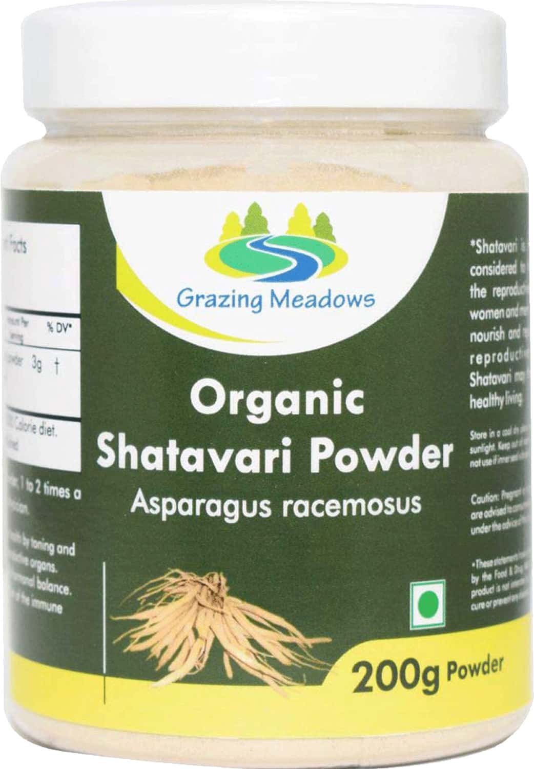 Grazing Meadows Organic Shatavari Powder (Asparagus Racemosus) - 200gms Useful For Women'S Wellness