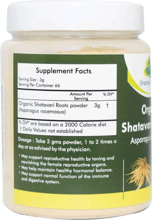 Grazing Meadows Organic Shatavari Powder (Asparagus Racemosus) - 200gms Useful For Women'S Wellness