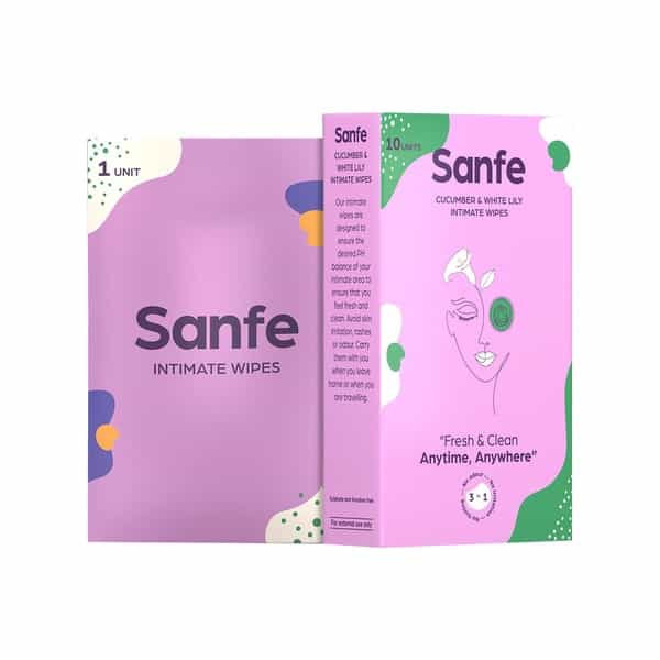Sanfe Natural Cucumber & White Lily Intimate Wipes (Pack Of 10 Wipes X 2) Box Of 20