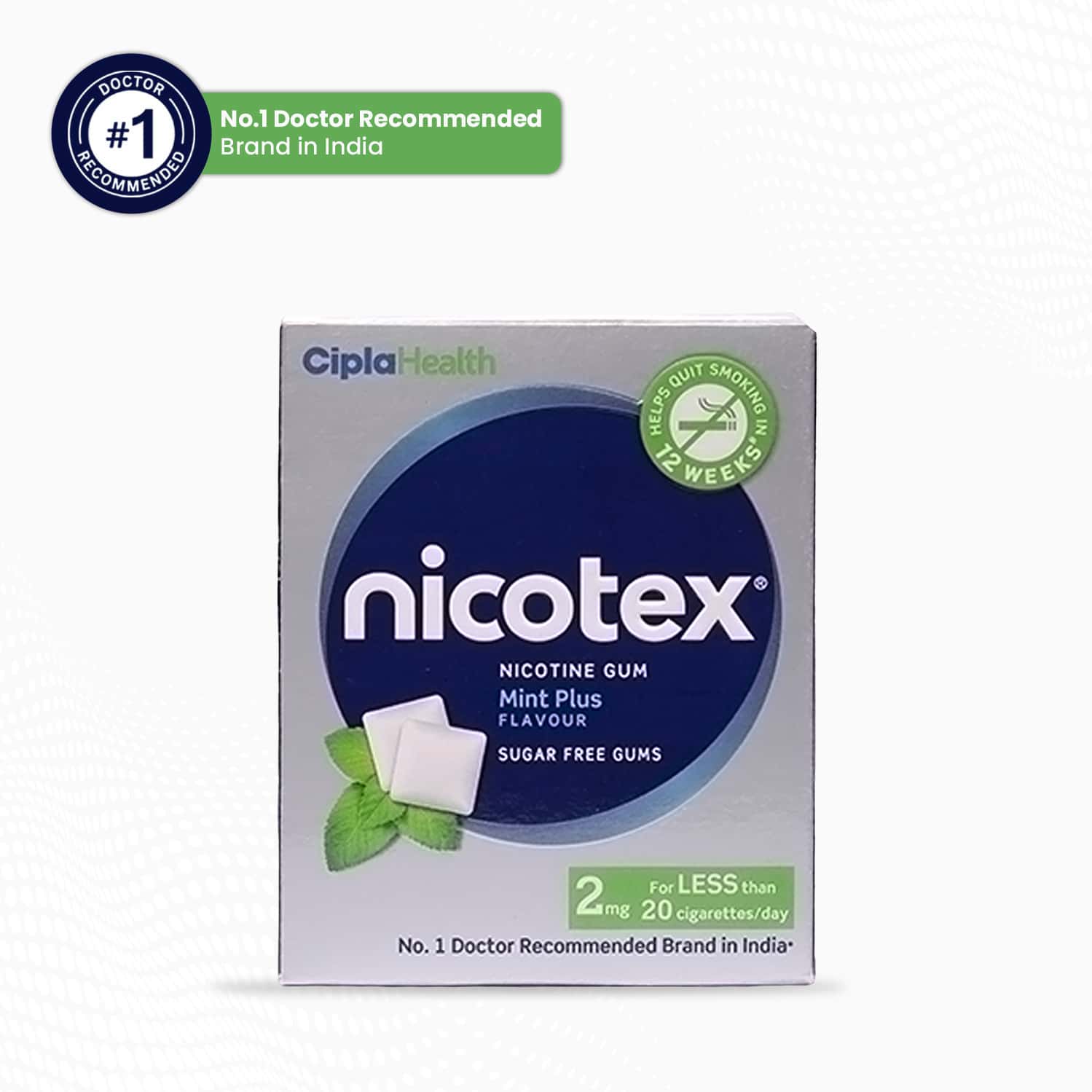 Nicotex 2mg Mint Plus Sugar Free Gum's Strip Of 12
