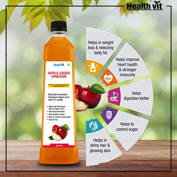 Healthvit Apple Cider Vinegar Natural & Pure With Strand Of Mother - Not From Concentrate 750Ml