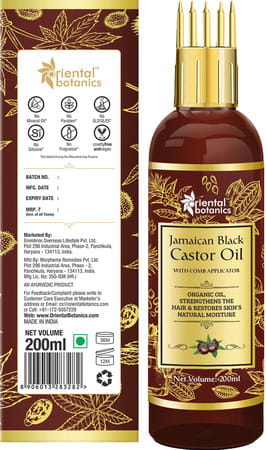 Oriental Botanics Jamaican Black Castor Oil For Hair And Skin Care With Comb Applicator 200ml