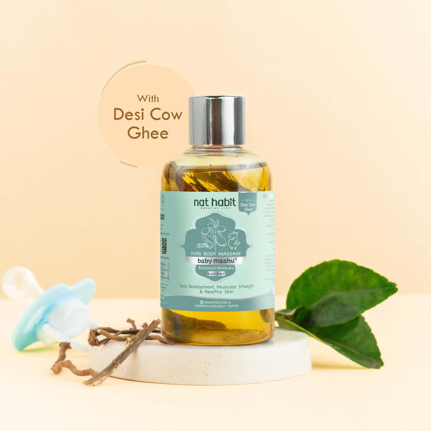 Nat Habit Balamool Nimbuka Pure Baby Maahu Summer Massage Oil | Bone & Muscular Development - 200ml
