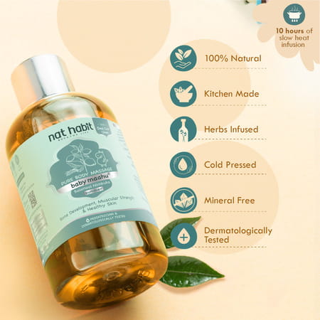 Nat Habit Balamool Nimbuka Pure Baby Maahu Summer Massage Oil | Bone & Muscular Development - 200Ml