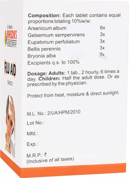 Dr Bakshi's Bakson Homoeopathy Flu Aid Tablet 75 Pack Of 2