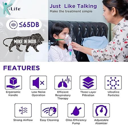 K-Life 107 Steam Respiratory Machine Kit For Baby Adults Kids Asthma Patients Nebulizer (White)