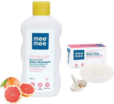 Mee Mee Mild Baby Shampoo With Fruit Extracts 500ml And Nourishing Baby Soap With Almond 75g