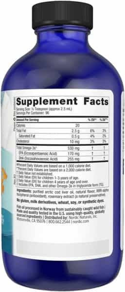 Nordic Naturals Childrens Dha Arctic Cod Liver Oil For Kids 530 Mg Omega 3 Epa & Dha For Kids 237Ml