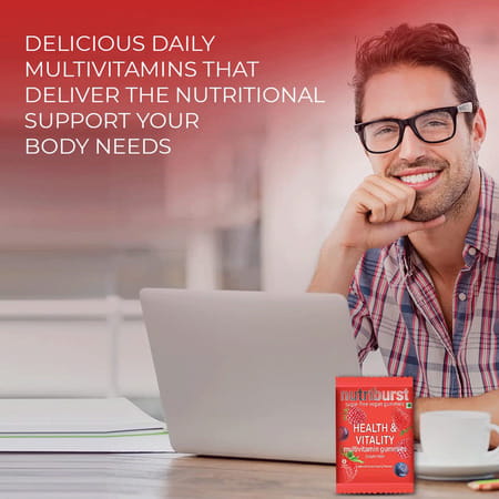 Nutriburst Health&Vitality Multivitamins & Biotin|Natural Mixed Berry Flavour|Pack Of 15(30 Gummies)