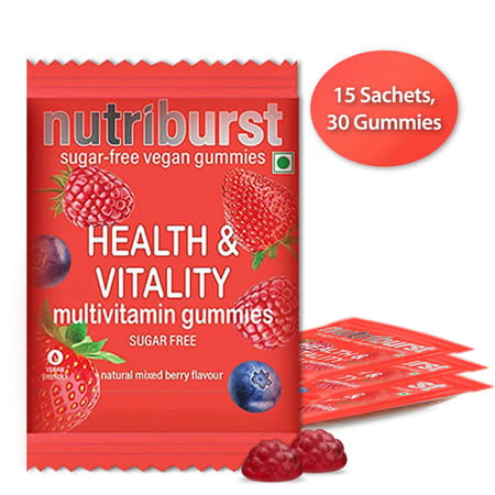 Nutriburst Health&Vitality Multivitamins & Biotin|Natural Mixed Berry Flavour|Pack Of 15(30 Gummies)