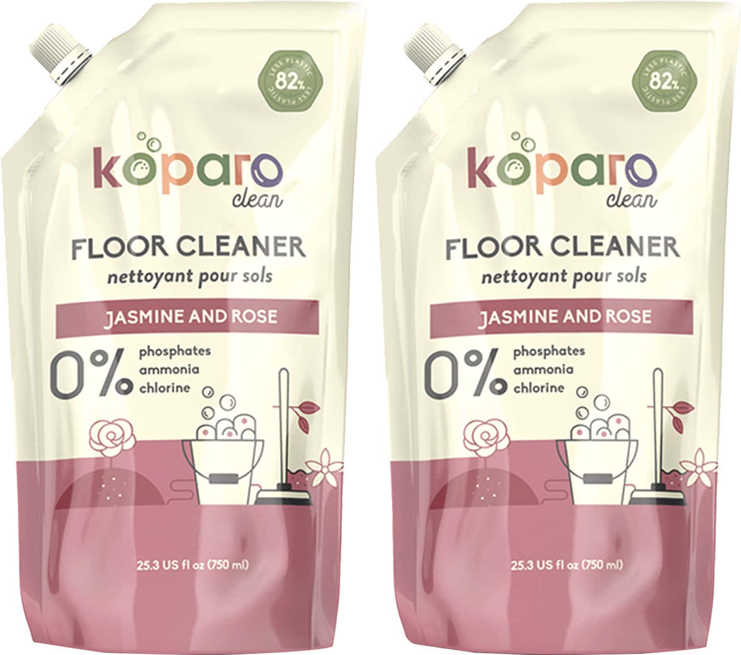 Koparo Floor Cleaner - Jasmine & Rose, Skin Safe, Pet-Friendly, Eco-Friendly, Refill Pack-750 Ml X 2