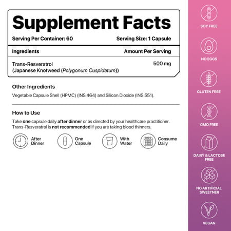 Decode Age Trans Resveratrol Supplement | Powerful Antioxidant | 500mg | 60 Capsules | Veg