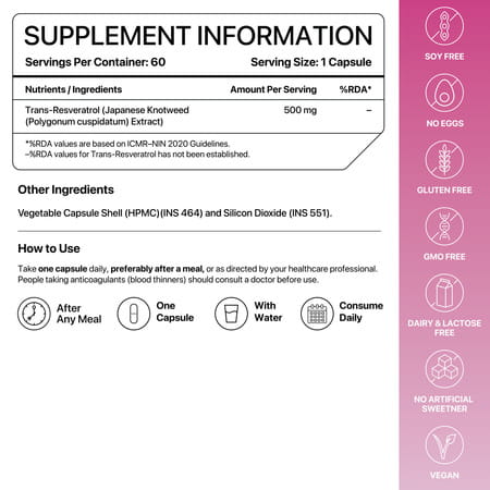 Decode Age Trans Resveratrol Supplement | Powerful Antioxidant | 500mg | 60 Capsules | Veg