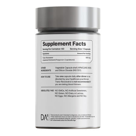 Decode Age Trans Resveratrol Supplement | Powerful Antioxidant | 500mg | 60 Capsules | Veg