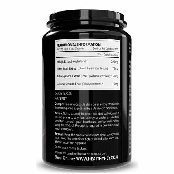 Healthyhey Shilajit With Safed Musli Tribulus And Ashwagandha - 100 Veg. Caps