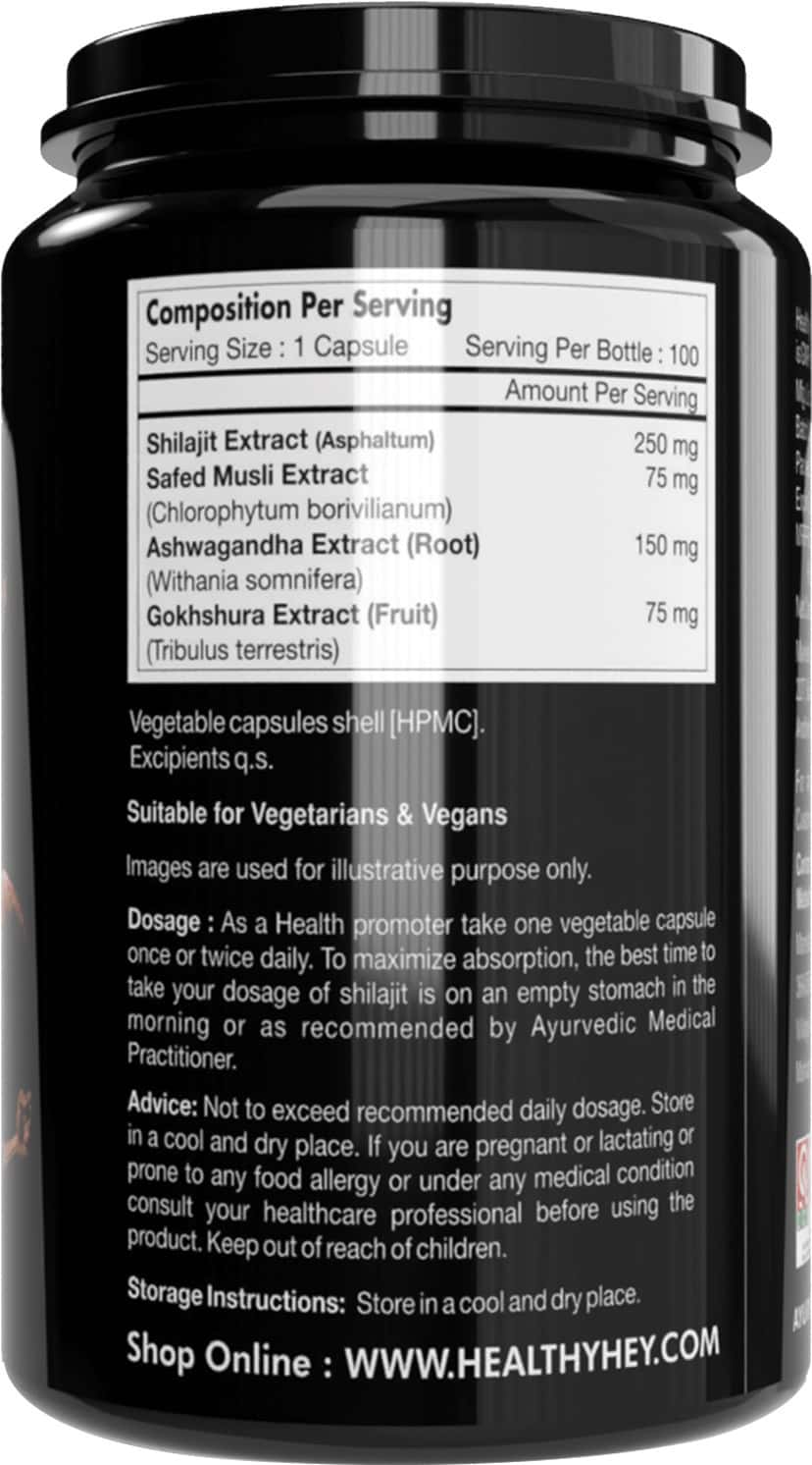 Buy HEALTHYHEY SHILAJIT WITH SAFED MUSLI TRIBULUS AND ASHWAGANDHA 100