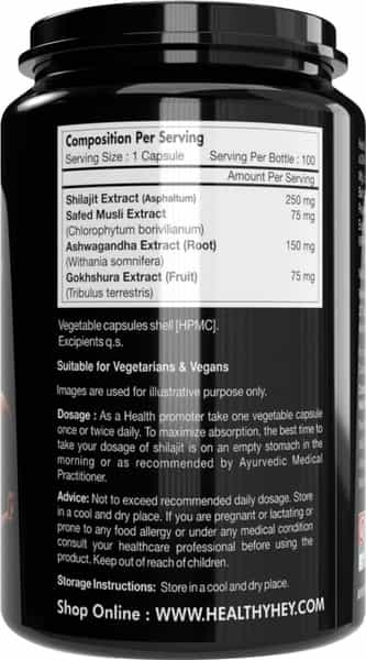 Healthyhey Shilajit With Safed Musli Tribulus And Ashwagandha - 100 Veg. Caps