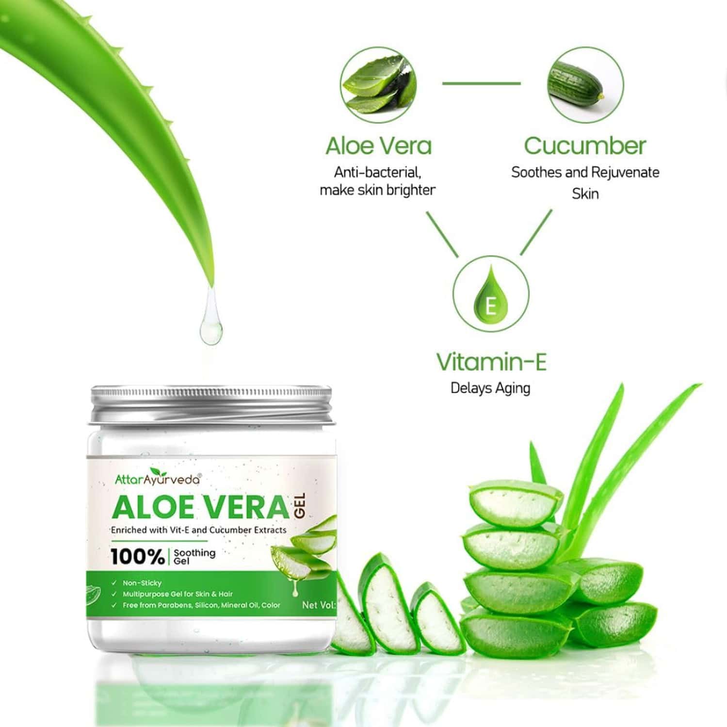 Buy ATTAR AYURVEDA NATURAL ALOE VERA GEL FOR FACE | SKIN & HAIR (200 ML)  Online & Get Upto 60% OFF at PharmEasy