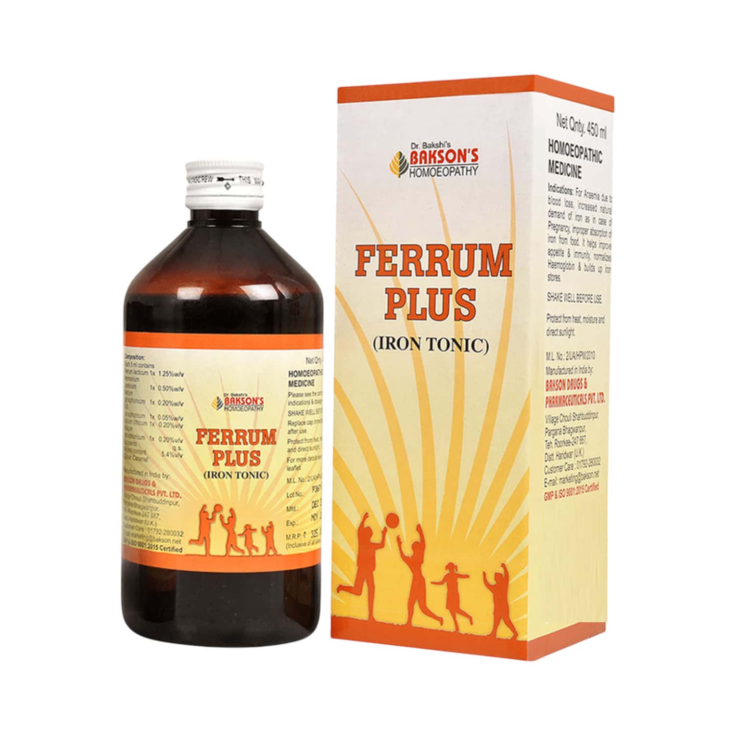 Dr Bakshi's Bakson Homoeopathy Ferrum Pluse Iron Tonic 450 Ml