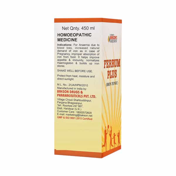 Dr Bakshi's Bakson Homoeopathy Ferrum Pluse Iron Tonic 450 Ml