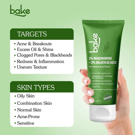 Bake 3% Niacinamide + 2% Salicylic Acid Face Wash For Acne | Marks & Oil Control - 100ml