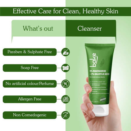 Bake 3% Niacinamide + 2% Salicylic Acid Face Wash For Acne | Marks & Oil Control - 100ml