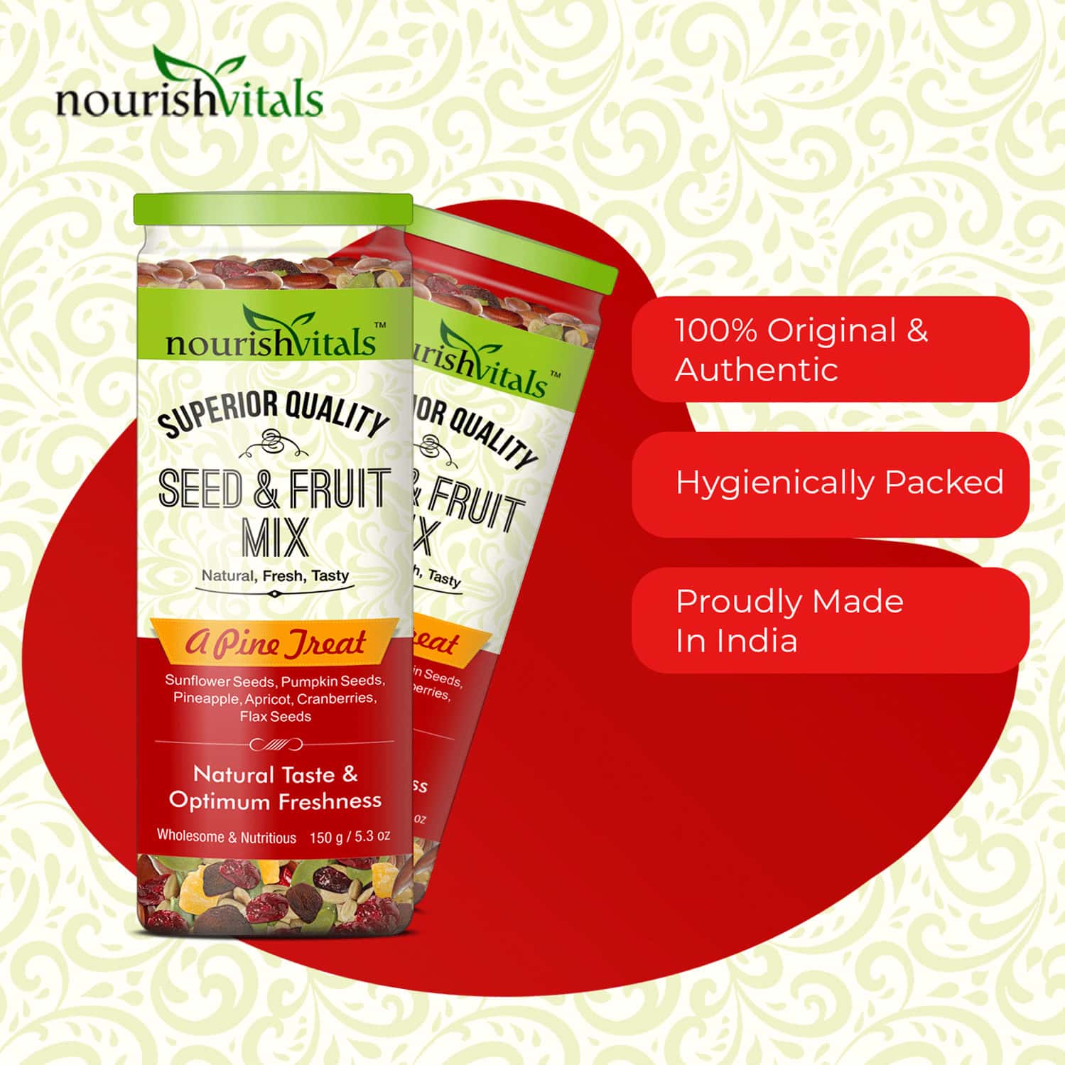 Nourishvitals Seed And Fruit Mix Omega 3 Rich Breakfast(Pumpkin Pineapple Sunflower Seeds 150 G