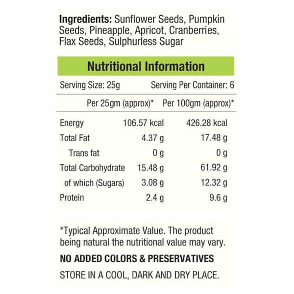Nourishvitals Seed And Fruit Mix Omega 3 Rich Breakfast(Pumpkin Pineapple Sunflower Seeds 150 G