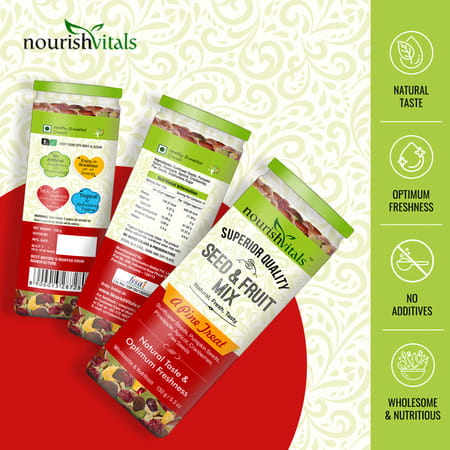 Nourishvitals Seed And Fruit Mix Omega 3 Rich Breakfast(Pumpkin Pineapple Sunflower Seeds 150 G