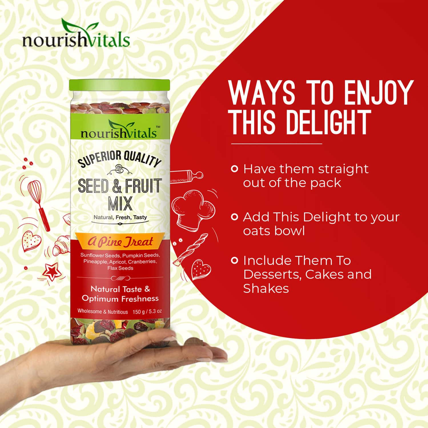 Buy NOURISHVITALS SEED AND FRUIT MIX OMEGA 3 RICH BREAKFAST(PUMPKIN