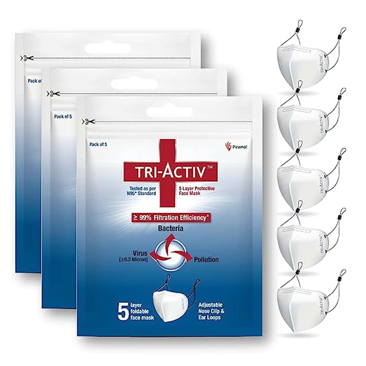Tri-Activ 5 Layer Protective Face Masks/Tested As Per N95 Standard | Pack Of 15